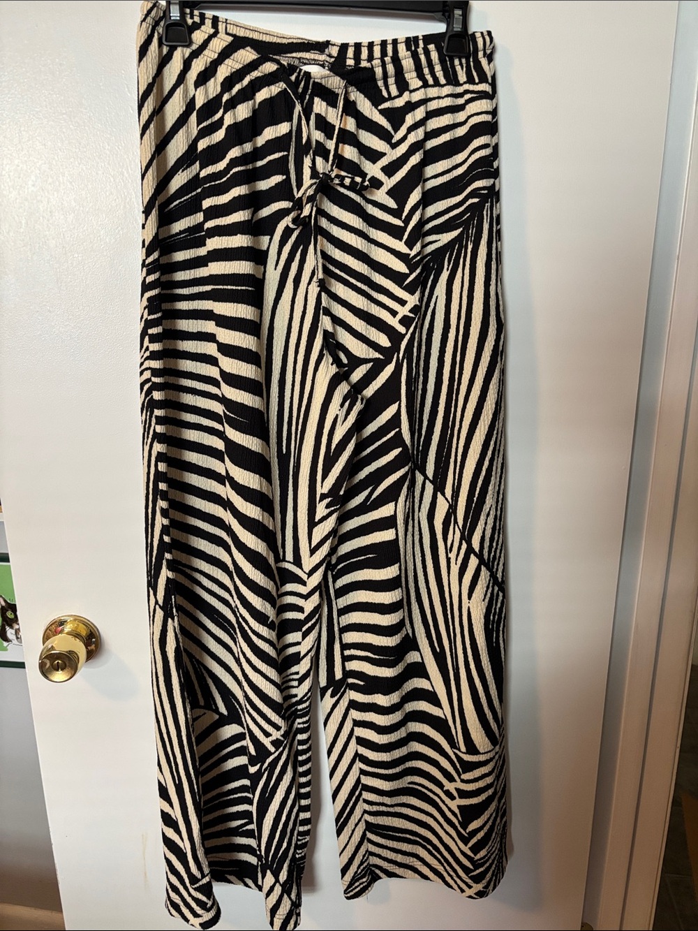 Maximalist Feminine Zebra Print Wide Leg Drawstring Pants Medium